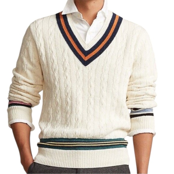 Polo Ralph Lauren Wool Alpaca Cashmere Cricket Sweater XL Cable Knit Elbow Patch - Picture 1 of 13